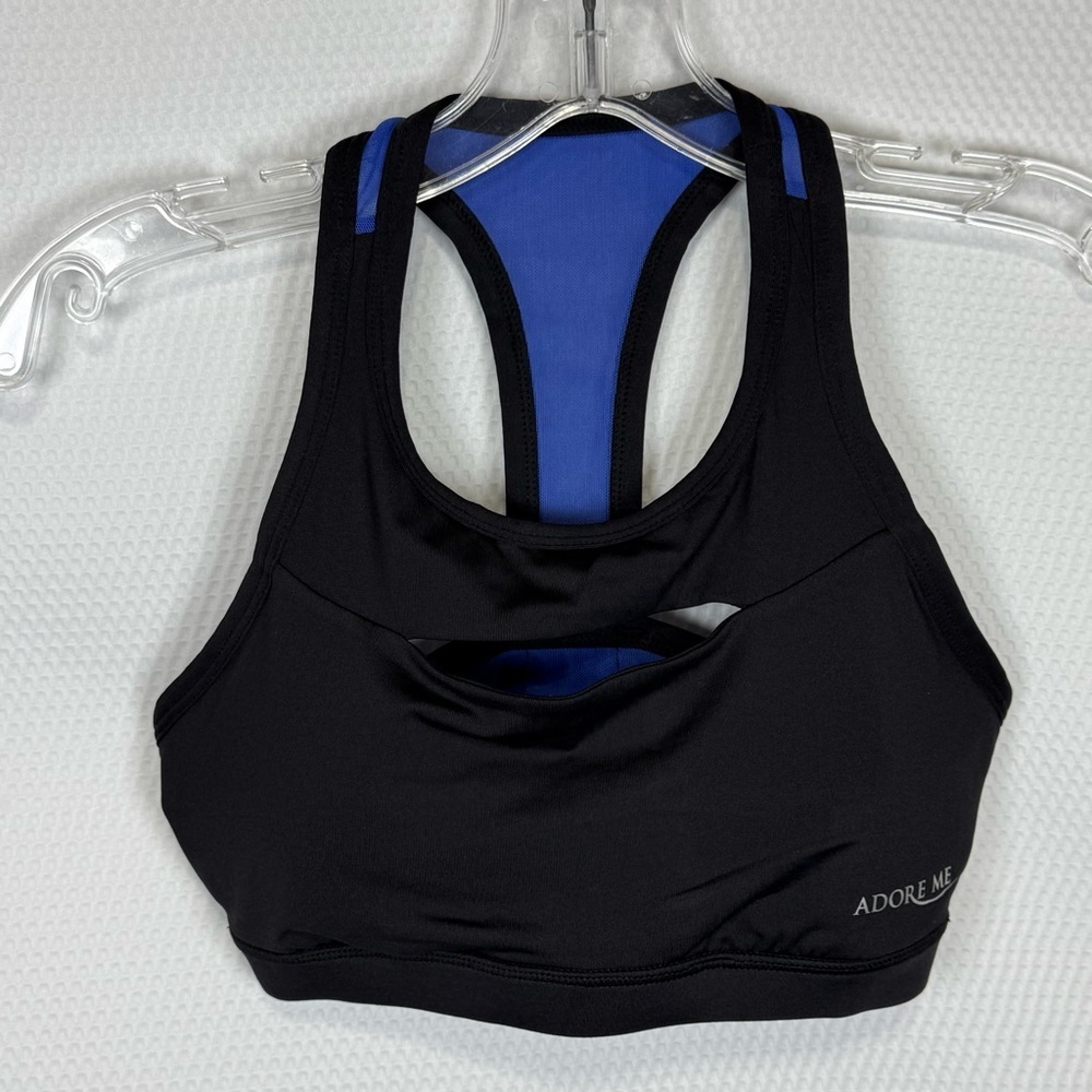 Adore Me Black & Blue Racerback Sport Bra with Peek-a-Boo Slit Size M NWOT